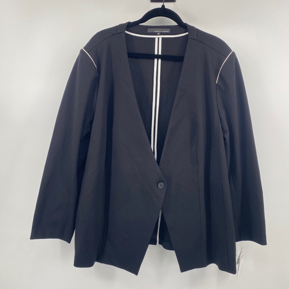 Amanda‎ + Chelsea Topper Jacket Womens 2X Black Stretch Single Button Blazer NWT